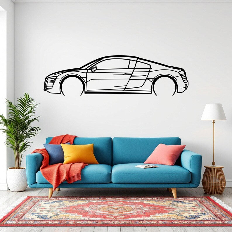 Sylwetka samochodu R8 V10 Plus 2014 Detailed - Metalowa Dekoracja Ścienna